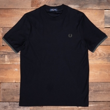 Fred Perry M4654 Tipped Cuff Pique T Shirt Y43 Black Court Green